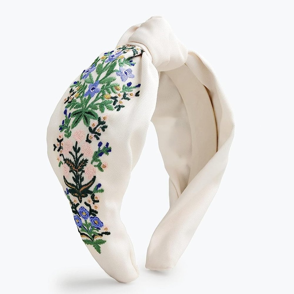 NIP Rifle Paper Company Lottie Ivory Floral Embroidered Knotted Headband NWOT